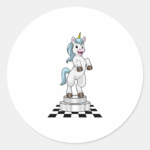 Unicorn at Chess as Chess piece Knight Classic Round Sticker