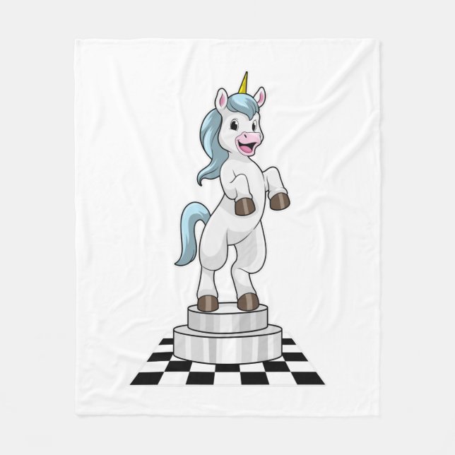 Unicorn at Chess as Chess piece Knight Fleece Blanket (Front)