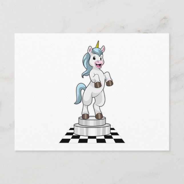 Unicorn at Chess as Chess piece Knight Postcard (Front)