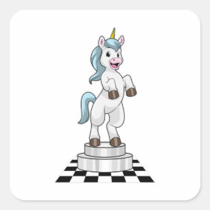 Unicorn at Chess as Chess piece Knight Square Sticker