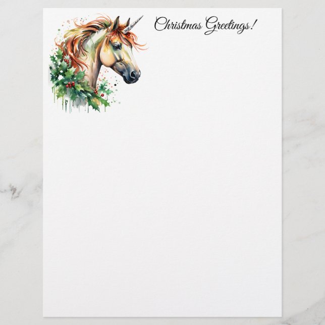 Unicorn at Christmas Letterhead (Front)