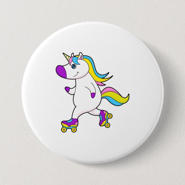 Unicorn at Inline skating with Roller skates 3 Inch Round Button (Front)