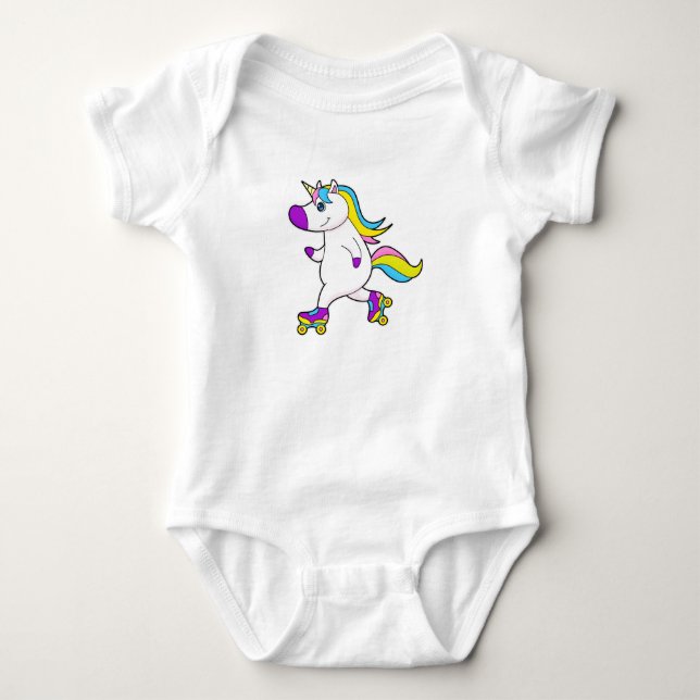 Unicorn at Inline skating with Roller skates Baby Bodysuit (Front)