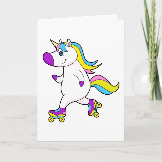 Unicorn at Inline skating with Roller skates Card (Front)