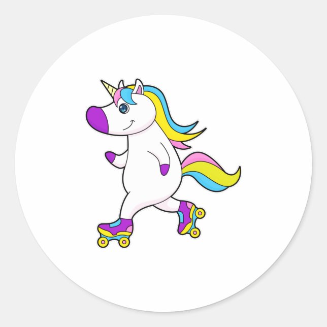 Unicorn at Inline skating with Roller skates Classic Round Sticker (Front)