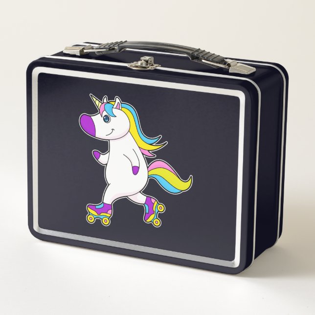 Unicorn at Inline skating with Roller skates Metal Lunch Box (Front)