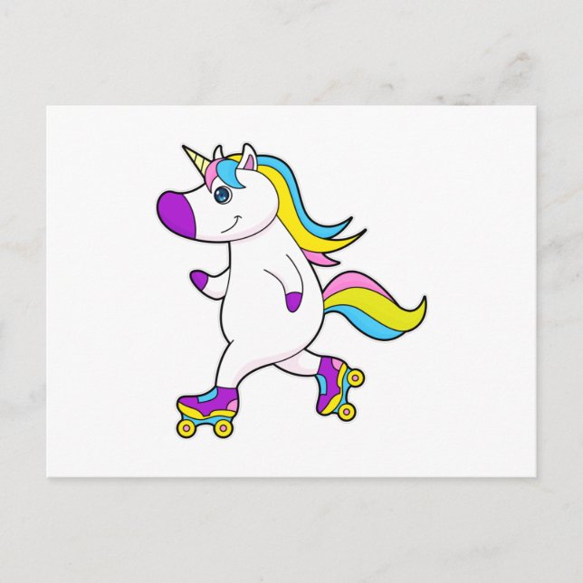 Unicorn at Inline skating with Roller skates Postcard (Front)