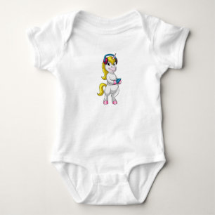 Unicorn at Listen to Music with Headphone Baby Bodysuit