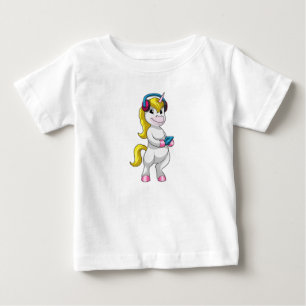 Unicorn at Listen to Music with Headphone Baby T-Shirt
