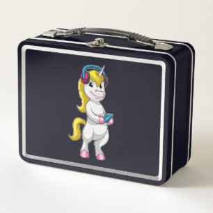 Unicorn at Listen to Music with Headphone Metal Lunch Box
