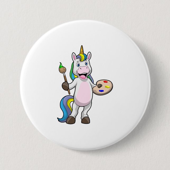 Unicorn at Painting with Brush & Colour 3 Inch Round Button (Front)