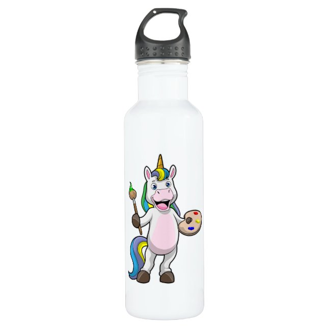Unicorn at Painting with Brush & Colour 710 Ml Water Bottle (Front)