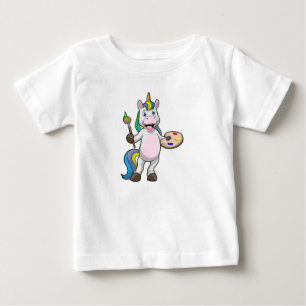 Unicorn at Painting with Brush & Colour Baby T-Shirt