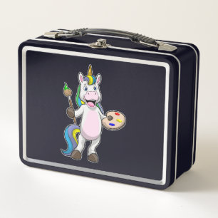 Unicorn at Painting with Brush & Colour Metal Lunch Box
