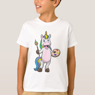 Unicorn at Painting with Brush & Colour T-Shirt