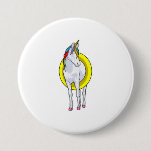 Unicorn at Swimming with Swim ring 3 Inch Round Button