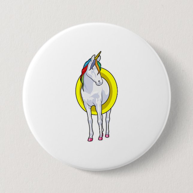 Unicorn at Swimming with Swim ring 3 Inch Round Button (Front)