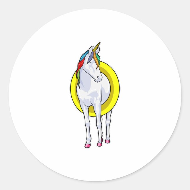 Unicorn at Swimming with Swim ring Classic Round Sticker (Front)