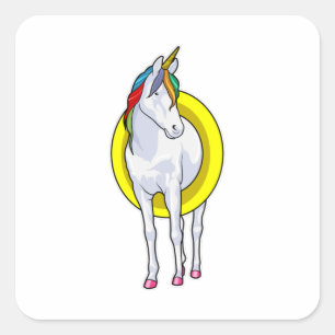 Unicorn at Swimming with Swim ring Square Sticker