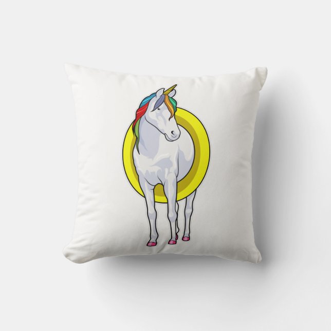 Unicorn at Swimming with Swim ring Throw Pillow (Front)