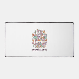 Unicorn Autumn Leaves and Unicorn Dreams Bold Typo Desk Mat