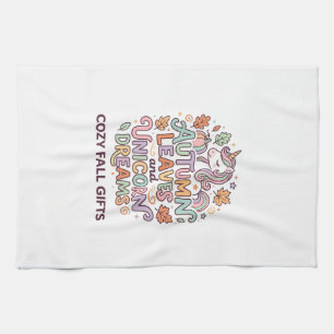 Unicorn Autumn Leaves and Unicorn Dreams Bold Typo Kitchen Towel