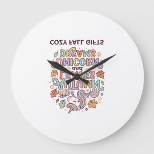 Unicorn Autumn Leaves and Unicorn Dreams Bold Typo Large Clock