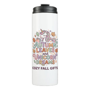 Unicorn Autumn Leaves and Unicorn Dreams Bold Typo Thermal Tumbler