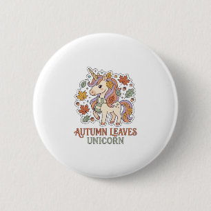 Unicorn Autumn Leaves Unicorn Graphic Design Merch 2 Inch Round Button