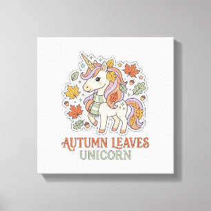 Unicorn Autumn Leaves Unicorn Graphic Design Merch Canvas Print