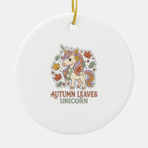 Unicorn Autumn Leaves Unicorn Graphic Design Merch Ceramic Ornament