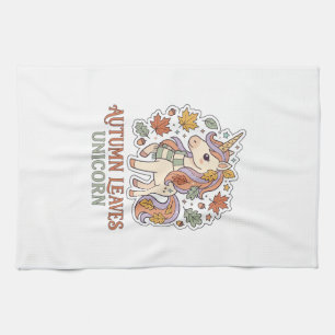 Unicorn Autumn Leaves Unicorn Graphic Design Merch Kitchen Towel