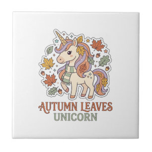 Unicorn Autumn Leaves Unicorn Graphic Design Merch Tile