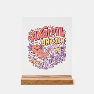 Unicorn Axolotl Unicorn Splash Whimsical White Bac Acrylic Sign