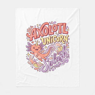 Unicorn Axolotl Unicorn Splash Whimsical White Bac Fleece Blanket