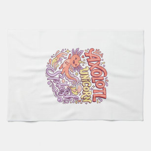Unicorn Axolotl Unicorn Splash Whimsical White Bac Kitchen Towel