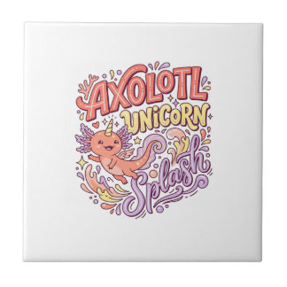 Unicorn Axolotl Unicorn Splash Whimsical White Bac Tile