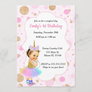 Unicorn Baby 1st Birthday Invitation 1