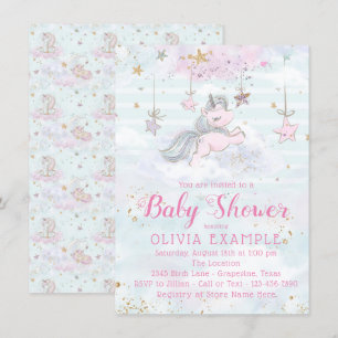 Unicorn Baby Girl Shower Invitations