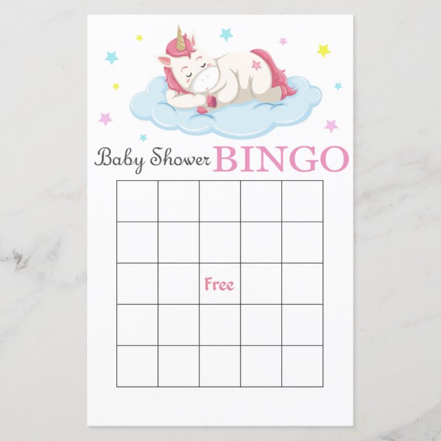 Unicorn baby shower bingo card,Unicorn bingo game (Front)