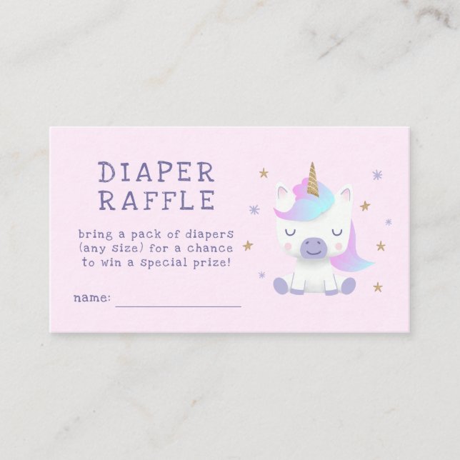 Unicorn Baby Shower Diaper Raffle Ticket Enclosure Card (Front)