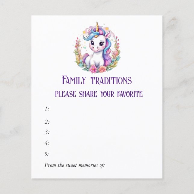 Unicorn Baby Shower Family Traditions (Front)