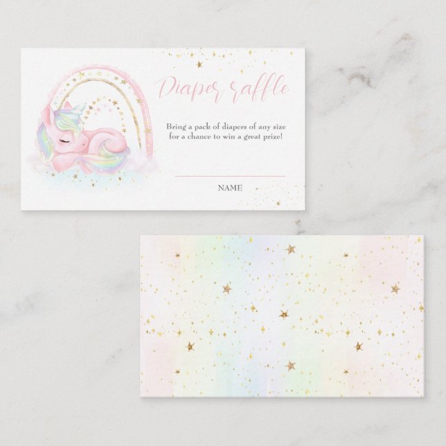 Unicorn Baby Shower Girl Diaper Raffle Card (Front/Back)