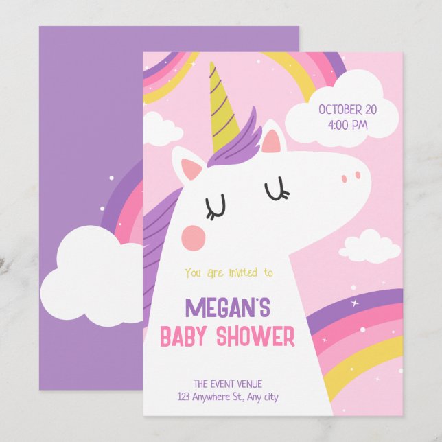 Unicorn baby shower invitation (Front/Back)