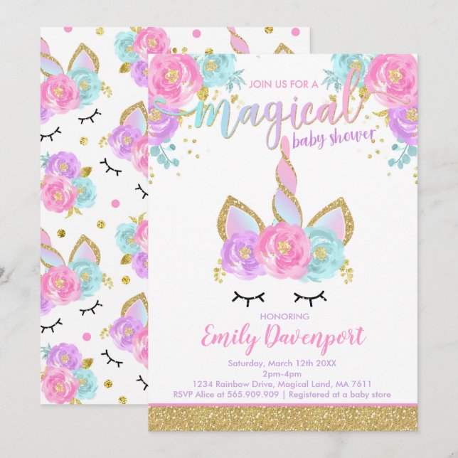 Unicorn Baby Shower Invitation Magical Baby Shower (Front/Back)
