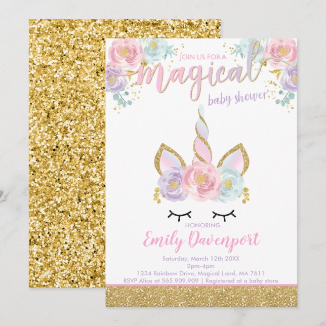 Unicorn Baby Shower Invitation Magical Baby Shower (Front/Back)