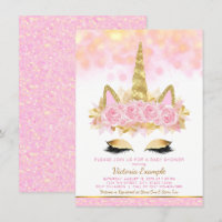 Unicorn Baby Shower Invitations Pink Gold Unicorn