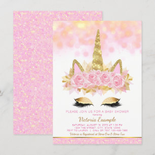 Unicorn Baby Shower Invitations Pink Gold Unicorn