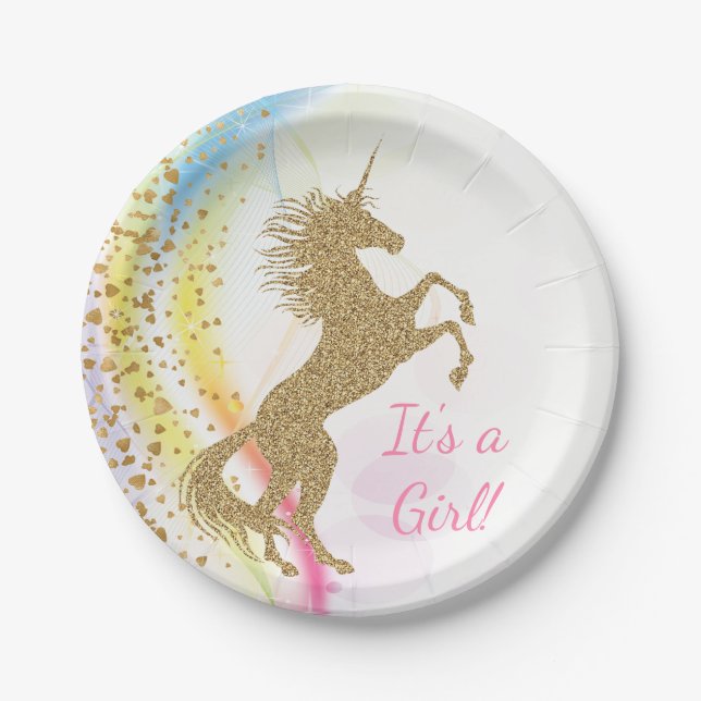 Unicorn Baby Shower Paper Plates (Front)