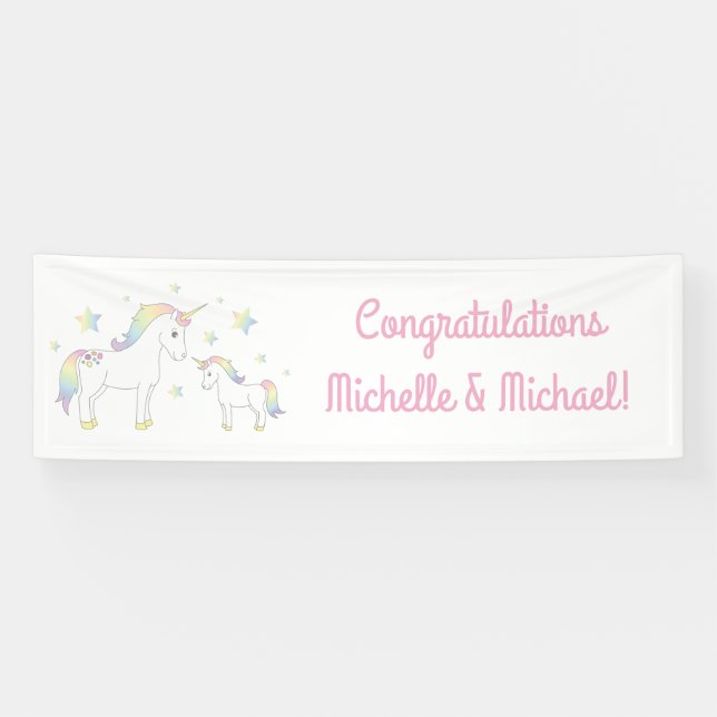 Unicorn Baby Shower Pastel Rainbow Cute Banner (Horizontal)